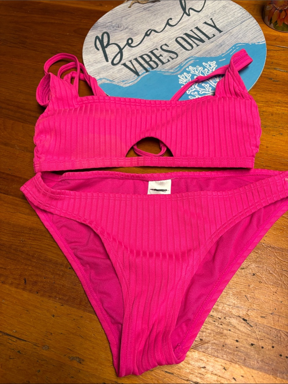 Xhilaration Hot Pink Ribbed Bikini Set